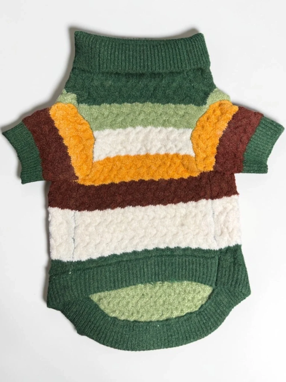 Green Striped Knit Dog Sweater Turtleneck Winter Pet Pullover Medium